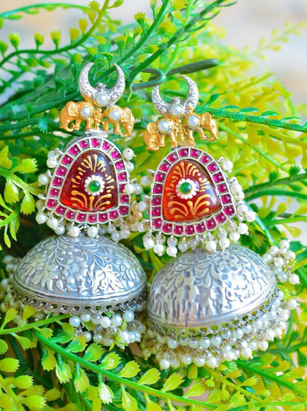 Grand Multistone Moon Style Tanjore Elephant Moti Jhumkas