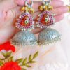 Grand Multistone Moon Style Tanjore Elephant Moti Jhumkas