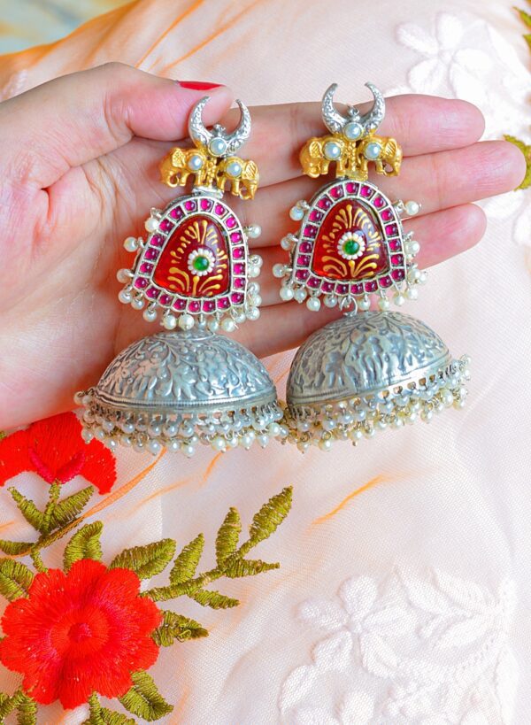 Grand Multistone Moon Style Tanjore Elephant Moti Jhumkas