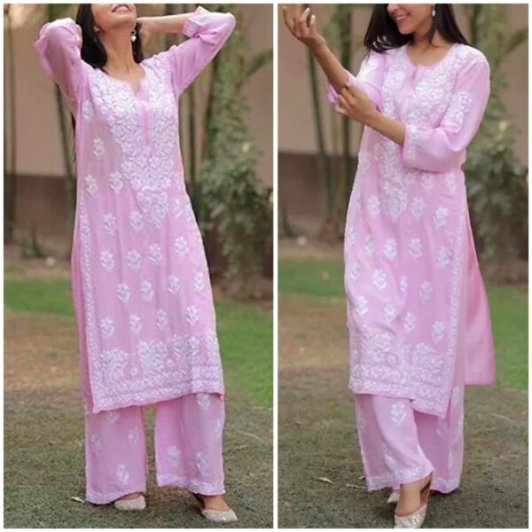 Relaxing Baby Pink Modal Chikankari Outfit