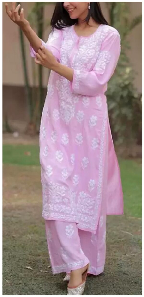 Relaxing Baby Pink Modal Chikankari Outfit