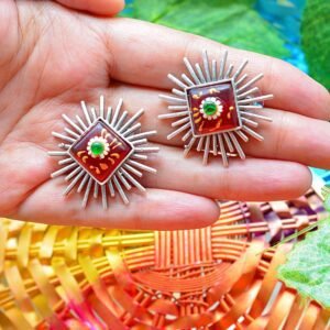 Striking Tribal Look Meenakari Red Unique Shaped Mutistone Earrings