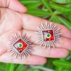 Striking Tribal Look Meenakari Red Unique Shaped Mutistone Earrings