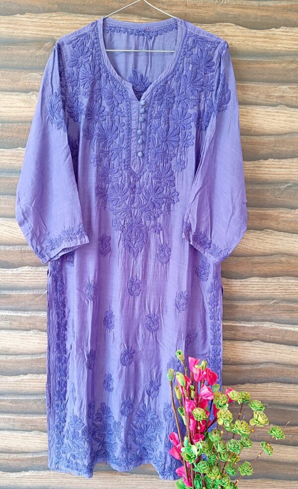 Classic Muslin Lavender Chikankari Kurti