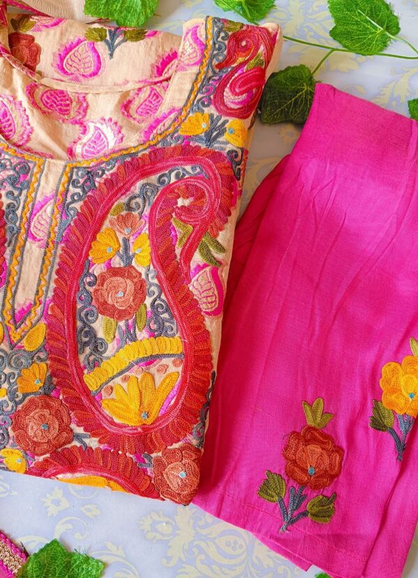 Blooming Pink Chanderi Multicolor Kashmiri Work Outfit