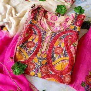 Blooming Pink Chanderi Multicolor Kashmiri Work Outfit