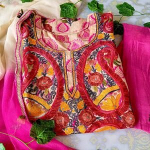 Blooming Pink Chanderi Multicolor Kashmiri Work Outfit