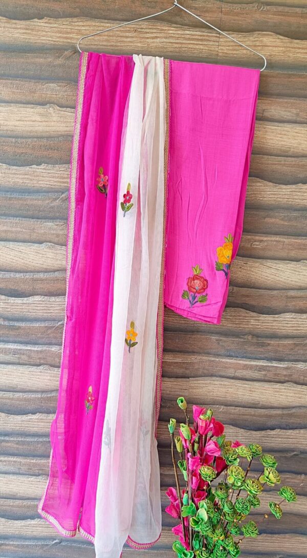 Blooming Pink Chanderi Multicolor Kashmiri Work Outfit