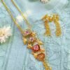 Artistic Bird Style Big Multistone Meenakari Long Necklace Set