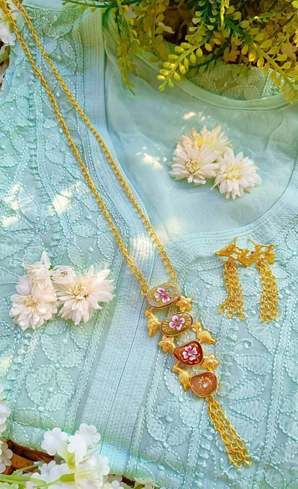 Artistic Bird Style Big Multistone Meenakari Long Necklace Set