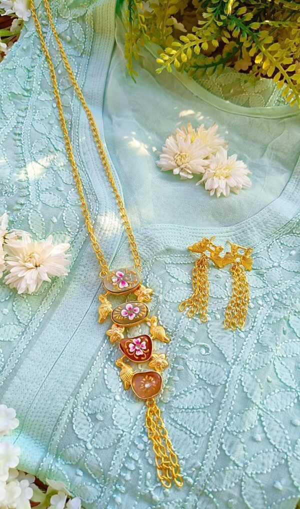 Artistic Bird Style Big Multistone Meenakari Long Necklace Set