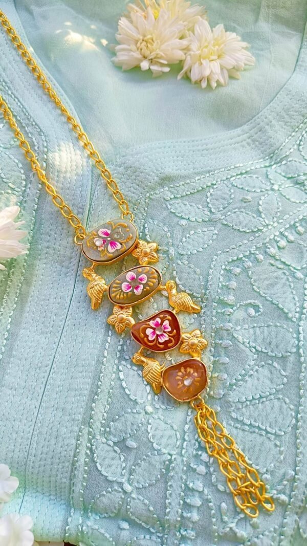 Artistic Bird Style Big Multistone Meenakari Long Necklace Set