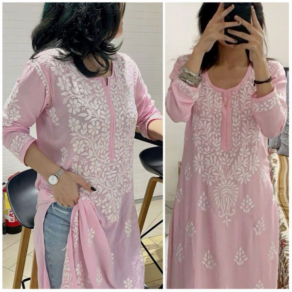 Relaxing Cool Baby Pink Modal Chikankari Outfit