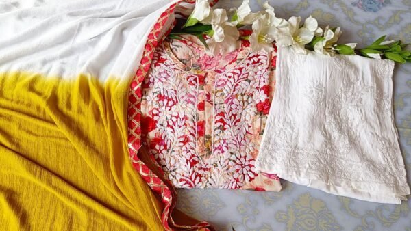 Charismatic Red Multicolor Modal Floral Chikankari Outfit