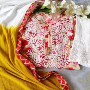 Charismatic Red Multicolor Modal Floral Chikankari Outfit