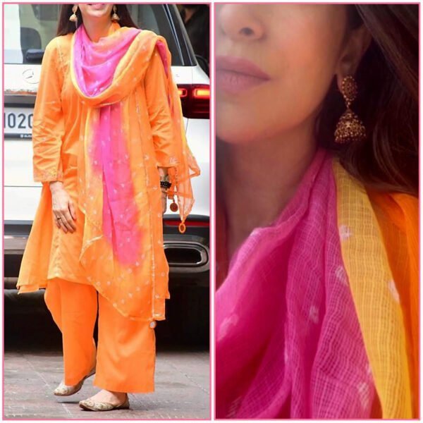 Blooming Pastel Orange Outfit With Bandhini Dupatta