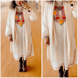 Timeless Multicolor White Kashmiri Phiran With Denims