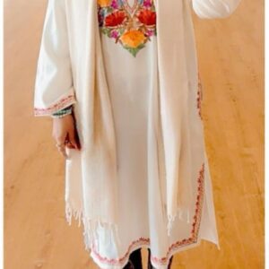 Timeless Multicolor White Kashmiri Phiran With Denims