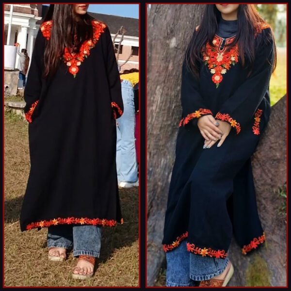 Classy Black Multicolor Kashmiri Phiran With Denims