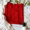 Astounding Ruby Red Mukaish Chanderi Cottton Chikankari Outfit