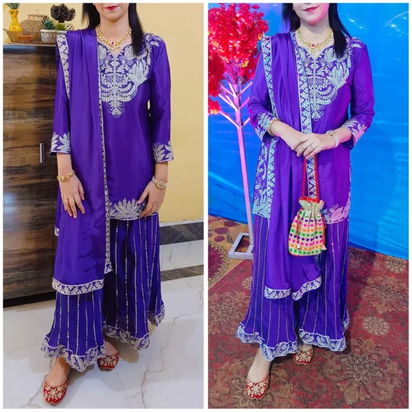 Impressive Ethnic Purple Sharara Outfit