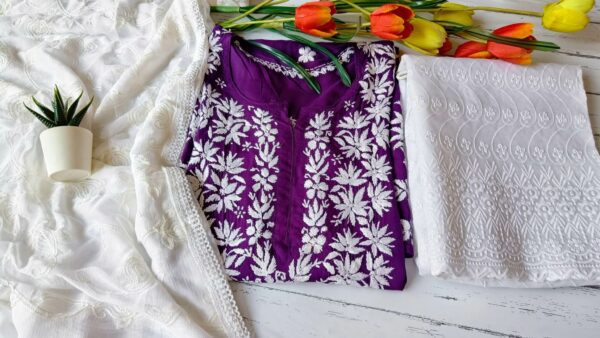 Dramatic Solid Purple Chikankari Outfit