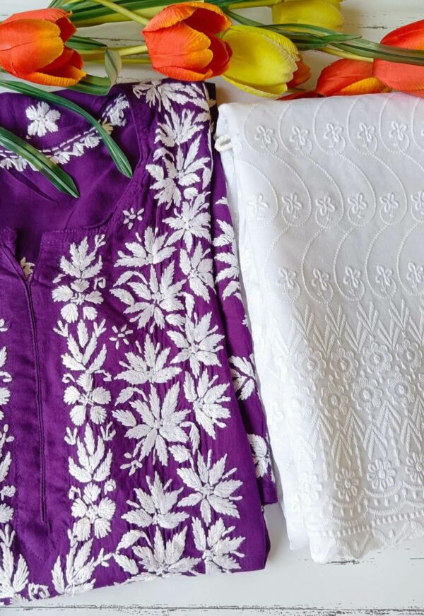 Dramatic Solid Purple Chikankari Outfit
