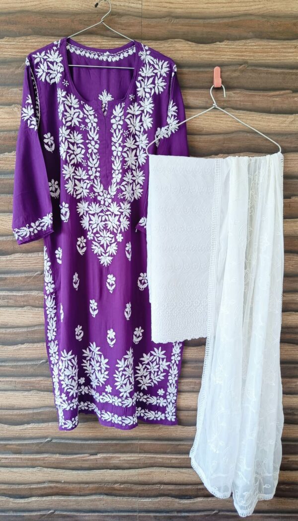 Dramatic Solid Purple Chikankari Outfit