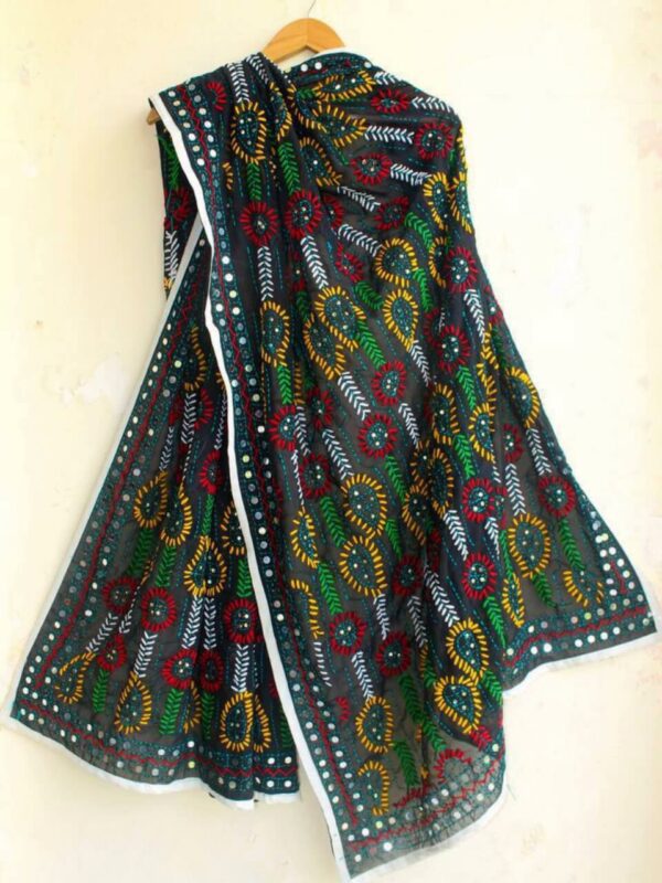 Gripping Black Multicolor Phulkari Dupatta