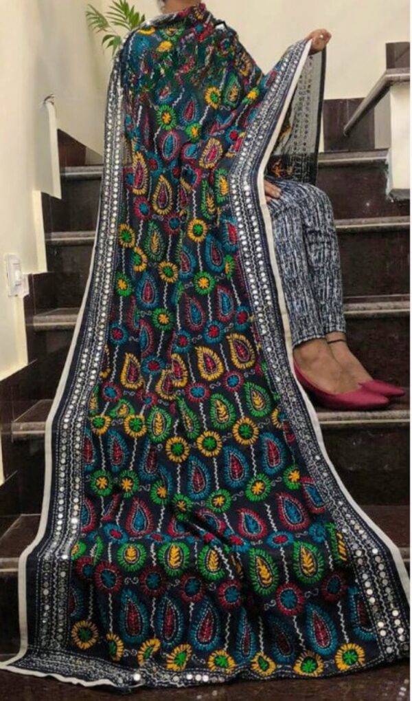 Gripping Black Multicolor Phulkari Dupatta