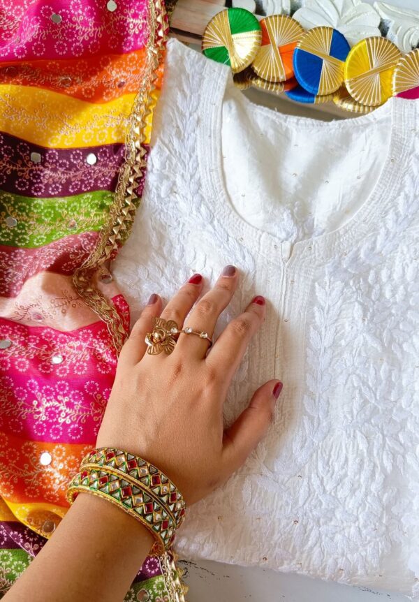 Dazzling White Multicolor Chikankari Outfit