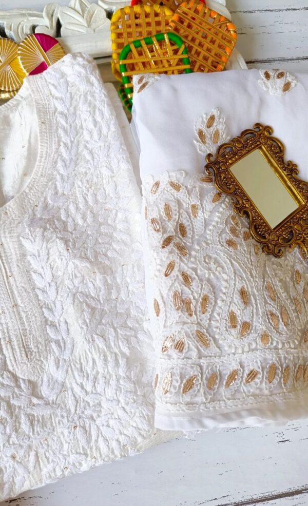 Dazzling White Multicolor Chikankari Outfit