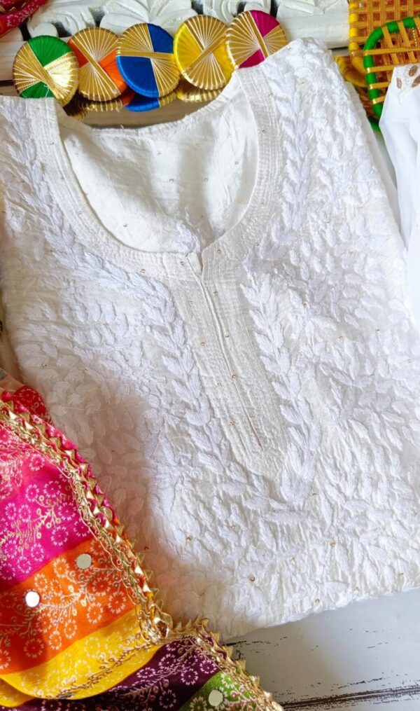 Dazzling White Multicolor Chikankari Outfit