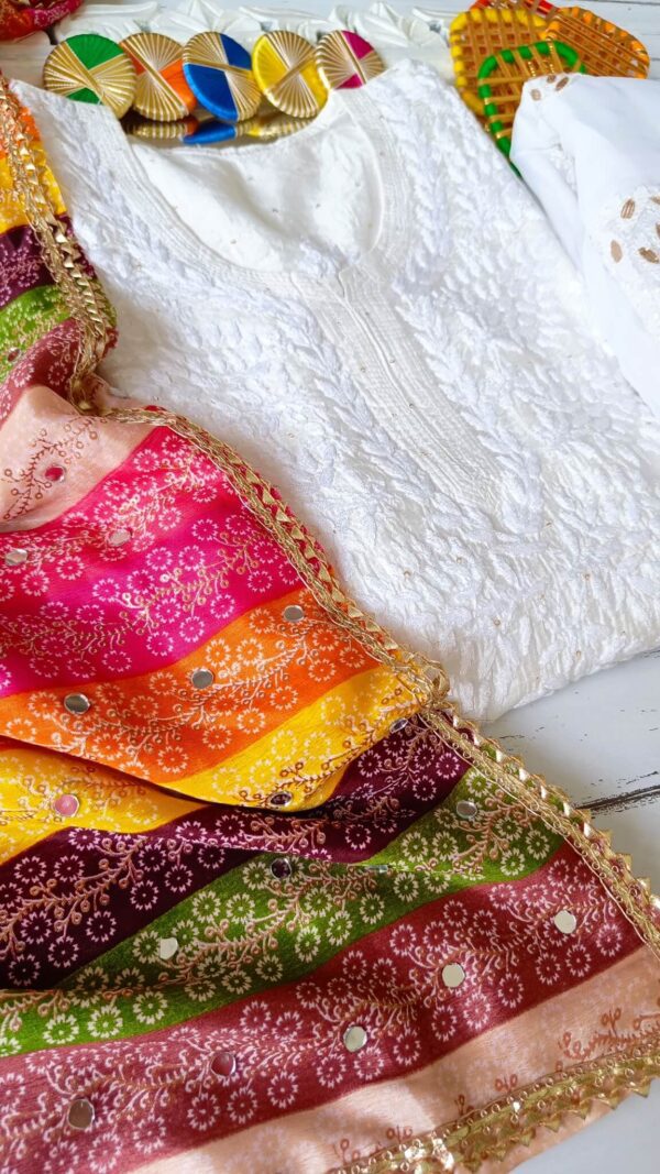 Dazzling White Multicolor Chikankari Outfit