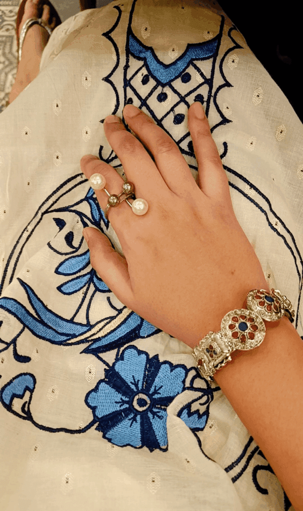 Summer Friendly Off White Multi Embroidered Outfit