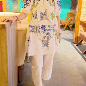 Summer Friendly Off White Multi Embroidered Outfit