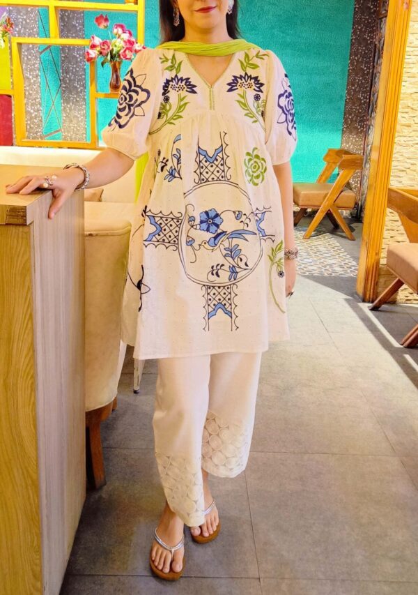 Summer Friendly Off White Multi Embroidered Outfit