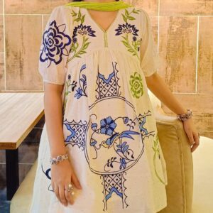 Summer Friendly Off White Multi Embroidered Outfit