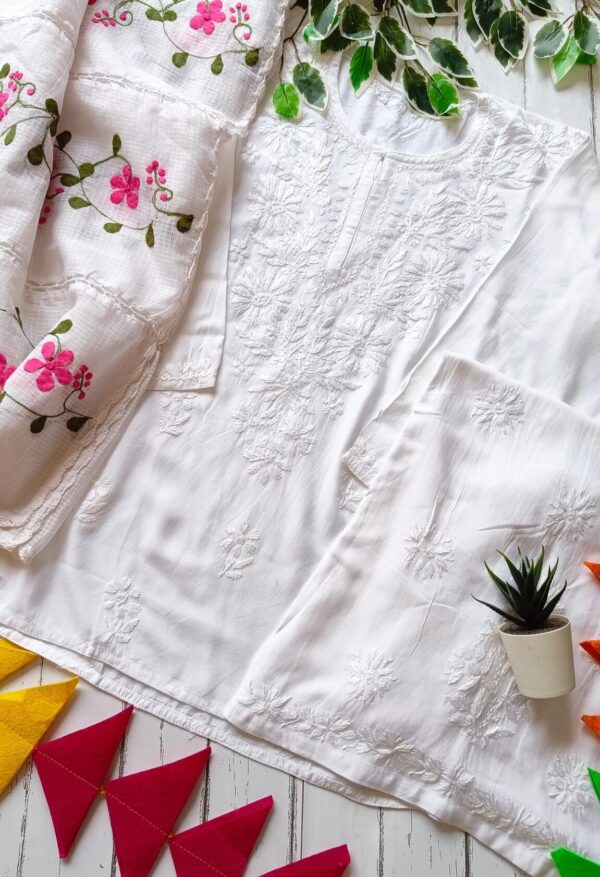 Comforting White Multicolor Modal Chikankari Outfit