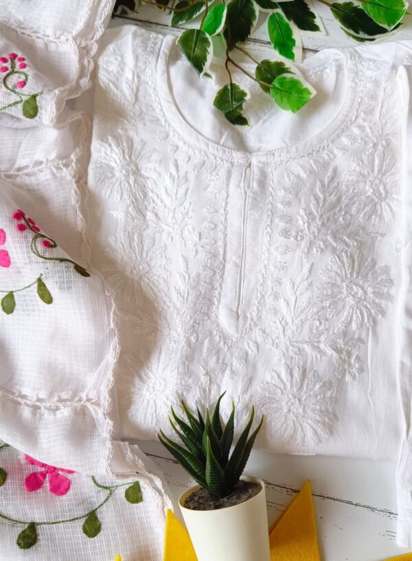 Comforting White Multicolor Modal Chikankari Outfit