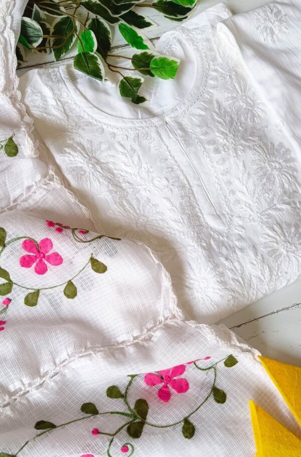 Comforting White Multicolor Modal Chikankari Outfit