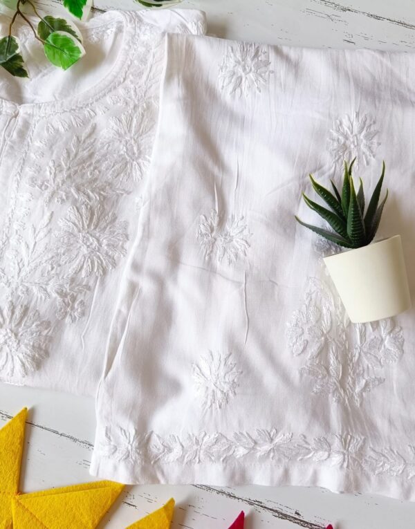 Comforting White Multicolor Modal Chikankari Outfit