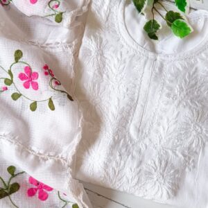 Comforting White Multicolor Modal Chikankari Outfit