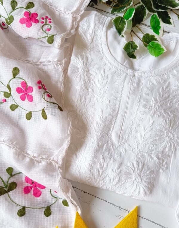 Comforting White Multicolor Modal Chikankari Outfit
