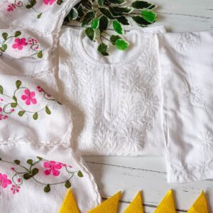 Comforting White Multicolor Modal Chikankari Outfit