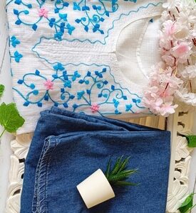 Summer Perfect White Multi Applique Embroidered Outfit