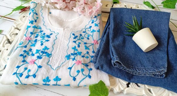 Summer Perfect White Multi Applique Embroidered Outfit