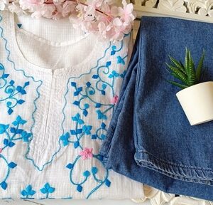 Summer Perfect White Multi Applique Embroidered Outfit