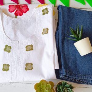 Casual White Big Patch Applique Embroidered Outfit