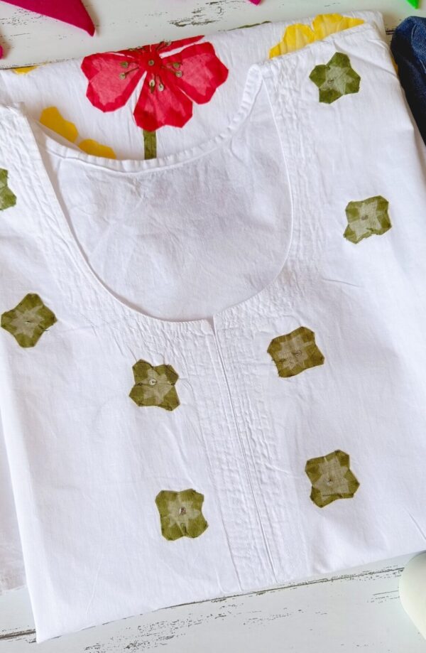 Casual White Big Patch Applique Embroidered Outfit